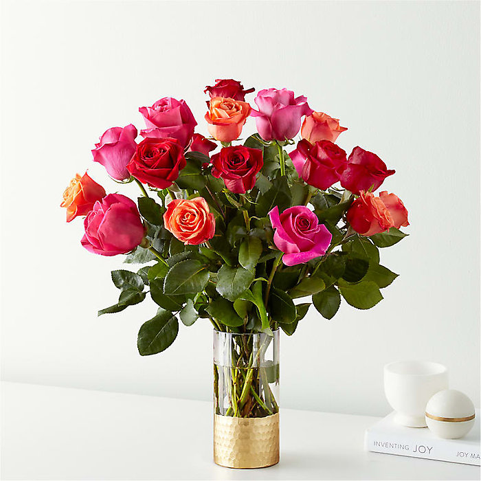 Orange, Hot Pink, and Red Rose Bouquet