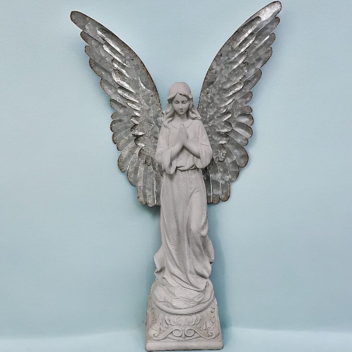 Angel Statue with Metal Wings