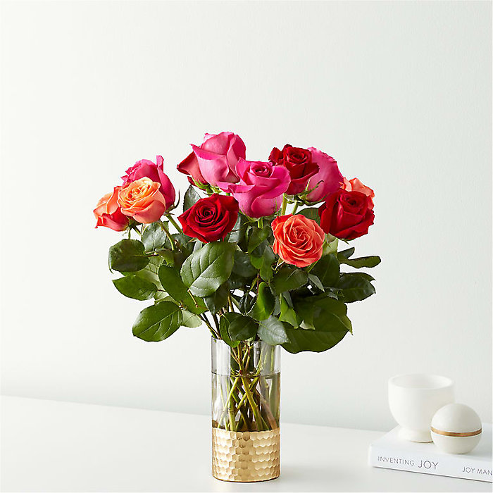 Orange, Hot Pink, and Red Rose Bouquet