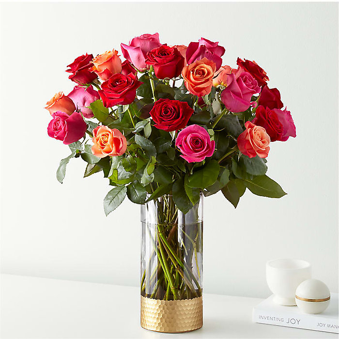 Orange, Hot Pink, and Red Rose Bouquet